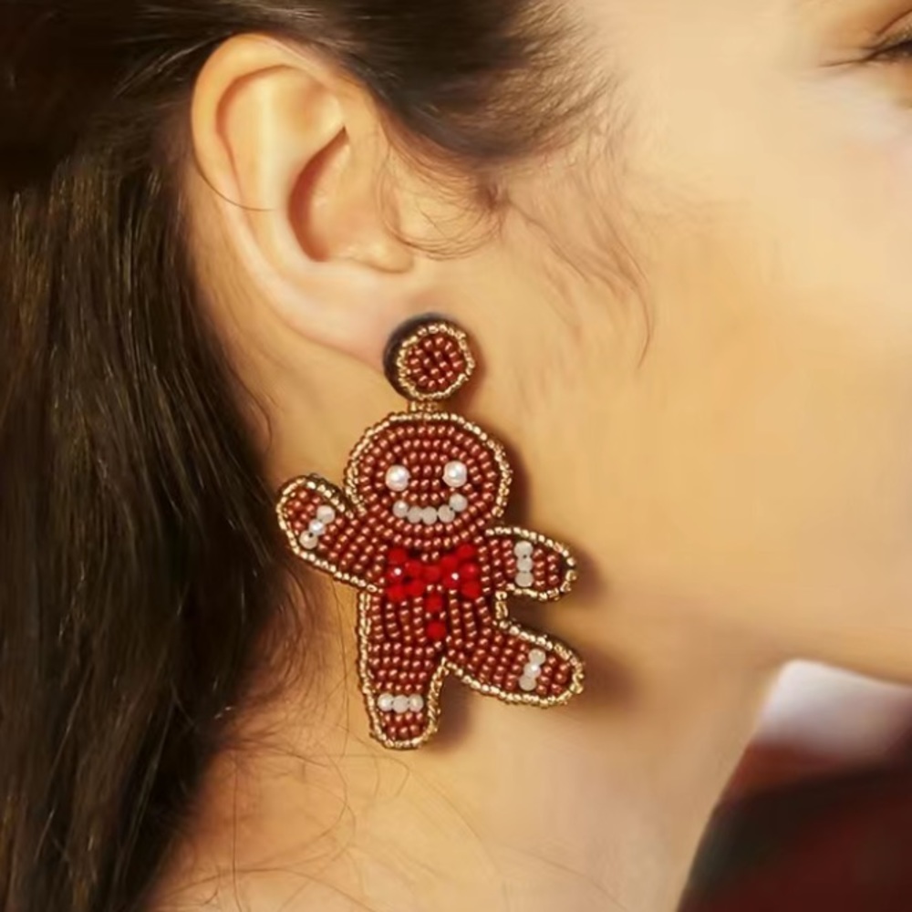 Christmas Glass Seed Bead Gingerbread Earrings